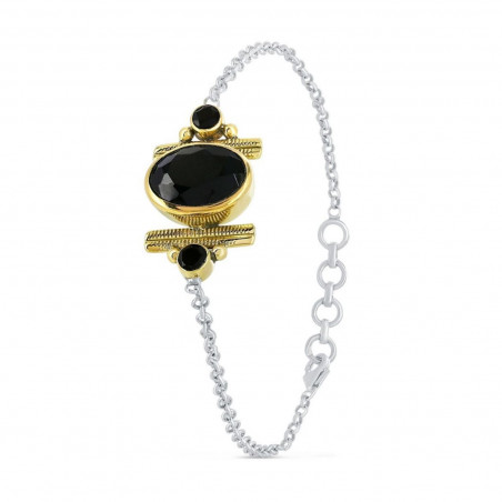 BRACELET ARGENT/LAITON ONYX FACETEAG
