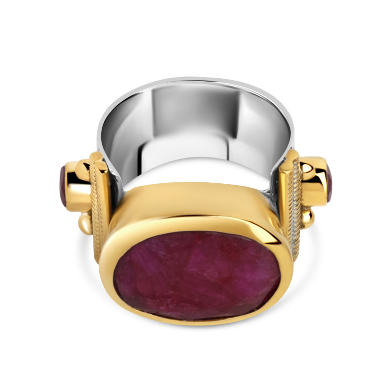 Bagues En Pierre Rouge Plaqué Argent - Taille 7,75 - Lot - Neuf Sans Emballage - Réf R444