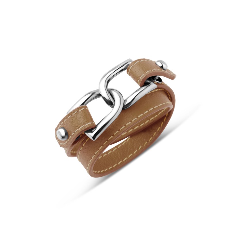 MOTIF SEUL 2 MAILLES AG - Silver and leather bracelets - Guiot de Bourg